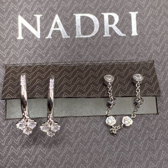 Silver-Tone PaveāSimulated DiamondĀ Hoop Earrings. - Picture 3 of 7